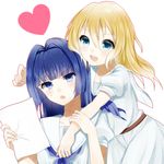  aqua_eyes blonde_hair blue_eyes blue_hair blush hagioka_(rerorero28) hirose_sumire long_hair multiple_girls oohoshi_awai saki saki_achiga-hen school_uniform shiraitodai_school_uniform short_hair sweatdrop yuri 