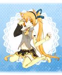  akita_neru animal_ears breasts cat_ears cat_tail kamo_(hase) kemonomimi_mode long_hair looking_at_viewer medium_breasts panties sitting skirt smile solo striped striped_panties tail thighhighs underwear very_long_hair vocaloid wariza 