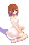  :o bad_id bad_pixiv_id bare_shoulders brown_eyes brown_hair dress liong original short_hair simple_background sitting solo wariza white_background 
