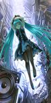  aqua_eyes aqua_hair bad_id bad_pixiv_id building dress hatsune_miku long_hair madcocoon pantyhose solo speaker twintails vocaloid 