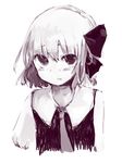  bad_id bad_pixiv_id blush en_(itumo_nemui) hair_ribbon looking_at_viewer monochrome necktie ribbon rumia short_hair simple_background solo touhou upper_body white_background 