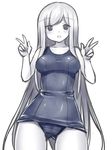  double_v long_hair monochrome one-piece_swimsuit original school_swimsuit swimsuit tsukumiya_amane v 