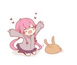  :3 :d arms_up blush bow bunny chibi chuo_(irityuo) closed_eyes gasai_yuno hair_bow heart long_hair long_sleeves mirai_nikki open_mouth pink_hair simple_background skirt smile solo twintails white_background 