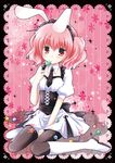  animal_ears bunny_ears candy food inu_x_boku_ss pantyhose pink_hair red_eyes roromiya_karuta sitting solo wariza white-brown 