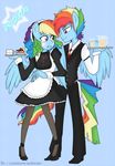  anthro anthrofied apron cake clothed clothing crossgender cup duo english_text equine female food friendship_is_magic hair horse jaquelindreamz maid maid_uniform male mammal mug multi-colored_hair my_little_pony pegasus pony purple_eyes rainbow_dash_(mlp) rainbow_hair square_crossover text waiter wings 