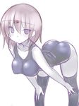  bent_over hair_ornament hairclip monochrome original school_swimsuit short_hair swimsuit thighhighs tsukumiya_amane 