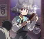  animal_ears basket brush calendar_(object) grey_hair hair_brush hair_brushing highres holding holding_brush holding_hair jewelry long_sleeves mirror mouse mouse_ears mouse_tail nazrin pendant red_eyes reflection shope short_hair solo tail touhou 