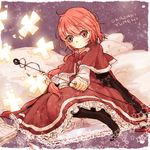  book boots bow bowtie braid cape capelet cross dress hair_bow highres long_hair okazaki_yumemi pantyhose red_capelet red_eyes red_hair single_braid solo staff star suiyou_taruta touhou touhou_(pc-98) vest 