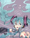 detached_sleeves green_eyes green_hair hatsune_miku headset long_hair necktie open_mouth reira_(r-suoh) simple_background solo twintails vocaloid 