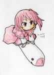  bow cape capelet colored_pencil_(medium) dated dress habu_takehiro mimi-chan missile okazaki_yumemi open_mouth red_eyes red_hair sketch touhou touhou_(pc-98) traditional_media 
