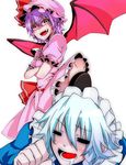  =_= bad_id bad_pixiv_id bat_wings blue_dress closed_eyes colorized crossed_arms dress drooling fang femdom hat hat_ribbon izayoi_sakuya maid maid_headdress multiple_girls open_mouth pink_dress pink_eyes puffy_sleeves purple_hair remilia_scarlet ribbon short_sleeves silver_hair smile touhou wa_(r_waizumi) wings zeroko-san_(nuclear_f) 