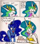  angry anthro anthrofied blue_hair blush breasts cake caught clothing comic crown duo english_text equine eyes_closed female food friendship_is_magic gasp green_eyes hair horn horse mammal multi-colored_hair my_little_pony newyorkx3 pony princess princess_celestia_(mlp) princess_luna_(mlp) purple_eyes royalty suggestive text winged_unicorn wings 