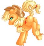  alpha_channel applejack_(mlp) blonde_hair butt cowboy_hat cutie_mark equine female feral friendship_is_magic green_eyes hair hat hooves horse kittehkatbar looking_at_viewer looking_back mammal my_little_pony plain_background pony solo transparent_background 