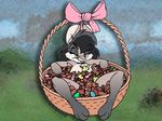  3_toes abstract_background bare_feet barefoot basket black_hair bow bunny_bloom candy chocolate convenient_censorship easter egg eric_schwartz female hair hindpaw holidays lagomorph mammal one_eye_closed paws peep pince-nez rabbit smile spectacles toes wink 