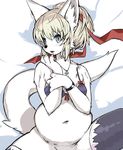  blush bottomless bra breasts canine clothed clothing female fur half-dressed legwear lying mammal on_back pregnant solo spread_legs spreading thigh_highs underwear white_fur wkar 