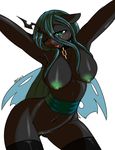  2013 anthro anthrofied avante92 big_breasts blush breasts cat_eyes chain changeling collar fangs friendship_is_magic green_eyes green_hair hair horn long_hair my_little_pony navel nipples nude plain_background pussy queen_chrysalis_(mlp) solo stockings tongue white_background wings 