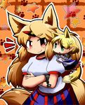  animal_ears bad_id bad_pixiv_id chain chibi crossed_arms cuffs fox_ears fox_tail green_eyes horn hoshiguma_yuugi kemonomimi_mode mizuhashi_parsee multiple_girls nura_(oaaaaaa) red_eyes smile star tail touhou 