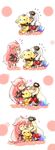  4koma :3 bad_id bad_pixiv_id blue_eyes blush chibi comic covering_face elbow_gloves gloves grey_hair hair_ornament highres ia_(vocaloid) long_hair mayu_(vocaloid) multiple_girls pink_hair silent_comic skura01 stuffed_animal stuffed_bunny stuffed_toy thighhighs usano_mimi vocaloid yellow_eyes yuri zettai_ryouiki 