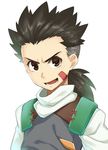  black_hair brown_eyes brown_hair facial_mark hiroya_juuren male_focus open_mouth ponytail simple_background solo upper_body van_flyheight white_background zoids zoids_chaotic_century 