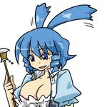  areola_slip areolae blue_eyes blue_hair blush breasts cleavage drill_hair hair_ornament hair_ornament_removed hair_stick kaku_seiga large_breasts mole seki_(red_shine) short_hair smile solo touhou twin_drills twintails 