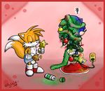  bound canine christmas fox hedgehog holidays kelly_ng_turner male mammal miles_prower multiple_tails ornament sega sonic_(series) sonic_the_hedgehog spray_paint 