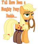  alpha_channel applejack_(mlp) butt collar cutie_mark dialog equine female feral friendship_is_magic gutovi-kun horse legwear lesbian mammal my_little_pony plain_background pony rope stockings text transparent_background 