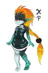  bare_shoulders barefoot blush closed_eyes dress imp long_hair low-tied_long_hair maniacpaint midna neon_trim no_headwear no_helmet orange_hair pointy_ears short_dress smile solo the_legend_of_zelda the_legend_of_zelda:_twilight_princess very_long_hair 
