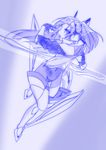  absurdres action armor blue bodysuit boots highres hisou_noa kazanari_tsubasa long_hair magical_girl monochrome one_side_up senki_zesshou_symphogear sketch solo sword thigh_boots thighhighs very_long_hair weapon 