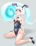  animal_ears anubis_(anubiszoe) bare_legs blue_eyes bow bowtie bunny_ears bunnysuit detached_collar fake_animal_ears hitodama konpaku_youmu konpaku_youmu_(ghost) short_hair silver_hair sitting solo touhou wariza wrist_cuffs 