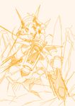  action armor highres hisou_noa magical_girl monochrome senki_zesshou_symphogear sketch solo tachibana_hibiki_(symphogear) yellow 