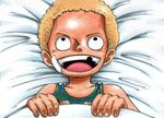  1boy bed_sheet blonde_hair child chuu_(tyuunyuu) east_blue male male_focus one_piece sabo_(one_piece) sheets solo tank_top young younger 