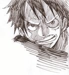  1boy angry artist_request chuu_(tyuunyuu) frown male male_focus monkey_d_luffy monochrome one_piece pixiv_manga_sample solo 