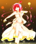  anklet bad_id bad_pixiv_id barefoot dancer dancing hair_ornament highres jewelry long_hair magi_the_labyrinth_of_magic midriff morgiana navel open_mouth red_eyes red_hair smile solo umxzo 