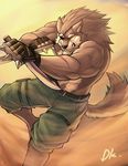  amazing biceps canine clothing drks eye_patch eyewear knife knuckle_duster male mammal military muscles red_eyes scar shorts warrior wolf 