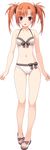  absurdres bikini fang feet front-tie_top full_body hair_ornament hairclip hashimoto_takashi highres imouto_no_katachi legs long_hair navel orange_hair red_eyes ribbon sandals solo standing sumeragi_ayaka swimsuit toes transparent_background twintails 