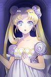  bad_id bad_pixiv_id bare_shoulders bishoujo_senshi_sailor_moon blonde_hair blue_eyes crescent double_bun dress facial_mark flower forehead_mark hair_flower hair_ornament hairpin highres long_hair princess_serenity puffy_sleeves rose shainea solo strapless strapless_dress tears tsukino_usagi twintails white_dress white_flower white_rose 