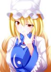  animal_ears blonde_hair breasts dress fox_ears fox_tail hat large_breasts merry_(diameri) red_eyes short_hair smile solo tail touhou yakumo_ran 