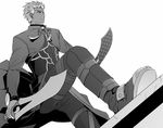  archer fate/stay_night fate_(series) greyscale kanshou_&amp;_bakuya kiby447 male_focus monochrome solo sword weapon 