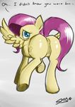  blue_eyes butt cutie_mark equine female feral fluttershy_(mlp) friendship_is_magic hair horse mammal my_little_pony pegasus pink_hair pony pussy smogyday solo wings 