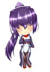  1girl black_legwear bodysuit chibi female hair_over_eyes kyoukai_senjou_no_horizon kyoukaisenjou_no_horizon matahachi mukai_suzu purple_hair smile solo 