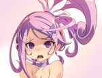  blush breasts choker cleavage cure_sword dokidoki!_precure earrings hair_ornament hairpin headset jewelry kenzaki_makoto looking_at_viewer magical_girl medium_breasts open_mouth ponytail precure purple_choker purple_eyes purple_hair short_hair solo spade_(shape) spade_hair_ornament tasaka_shinnosuke topless 