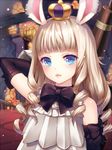  animal_ears bangs bare_shoulders blonde_hair blue_eyes blunt_bangs blush bow bowtie bunny_ears crown drill_hair elbow_gloves elin_(tera) flat_chest gloves kayaku_(banban) light_particles lips long_hair looking_at_viewer mini_crown momoko_(momopoco) solo tera_online twin_drills twintails upper_body 