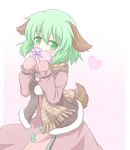  animal_ears blush box green_eyes green_hair heart heart-shaped_box kasodani_kyouko looking_at_viewer mittens scarf shino_megumi solo tail touhou valentine 
