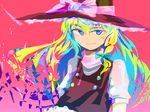  alternate_eye_color asaigai_suzushi blonde_hair blue_eyes hat hat_ribbon highres kirisame_marisa long_hair ribbon touhou witch_hat 