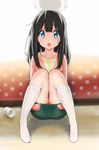  black_hair blue_eyes dera_mochimazzui kitashirakawa_tamako koumo mole mole_on_neck sitting skirt socks solo tamako_market 