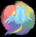  anus blue_fur butt cum cum_in_pussy cum_inside equine female feral friendship_is_magic fur hair horse legs_up looking_at_viewer lying mammal multi-colored_hair my_little_pony nude on_back pegasus pony presenting purple_eyes pussy pussy_juice rainbow_dash_(mlp) rainbow_hair solo wings 
