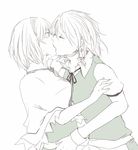  alice_margatroid blue16 closed_eyes izayoi_sakuya kiss monochrome multiple_girls short_hair silver_hair simple_background surprised touhou white_background yuri 