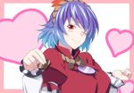  ;) chocolate chocolate_heart closed_mouth commentary_request gradient_hair h-new heart mirror multicolored_hair one_eye_closed purple_hair red_eyes short_hair slit_pupils smile solo touhou upper_body yasaka_kanako 