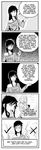  5koma black_hair blush breast_feeding breasts comic dfc-tan drawfag flat_chest highres husbandofag_(artist) long_image monochrome original smile sweater tall_image 