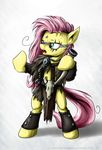  equine female fluttershy_(mlp) friendship_is_magic green_eyes horse mammal markings my_little_pony plain_background pony rule1of1coldfire simple_background solo standing sword weapon white_background yellow_body 